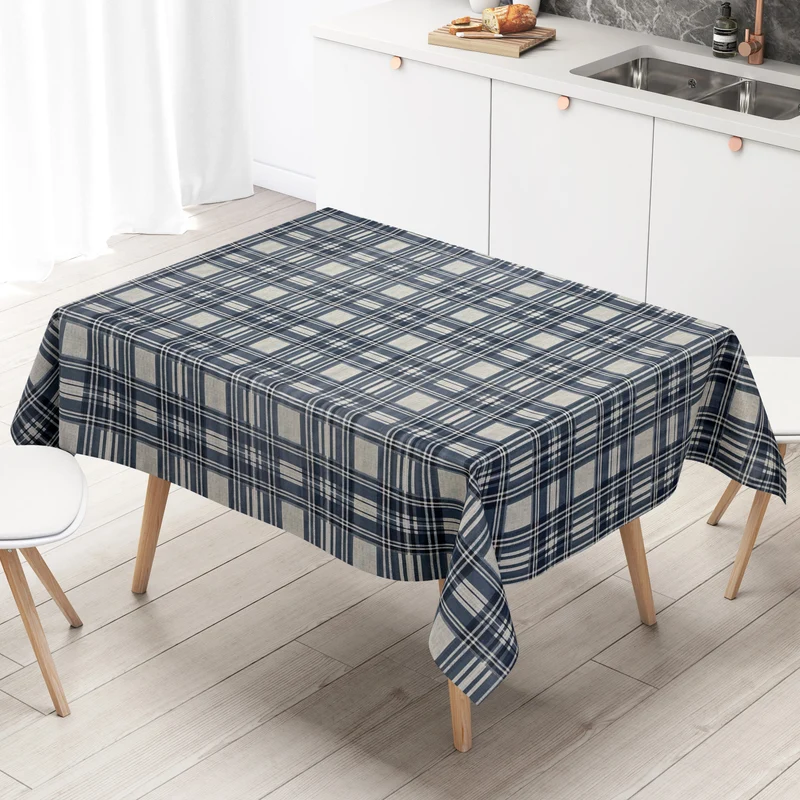 Wachstuch Tischdecke B5073-03 blau kariert Karo Landhaus eckig rund oval