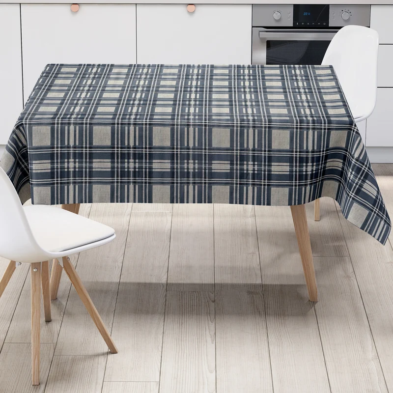 Wachstuch Tischdecke B5073-03 blau kariert Karo Landhaus eckig rund oval