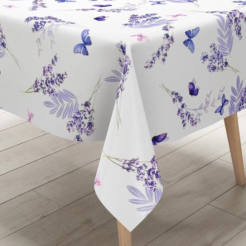 Wachstuch Tischdecke B5078-01 weiß Lavendel lila Schmetterlinge eckig rund oval