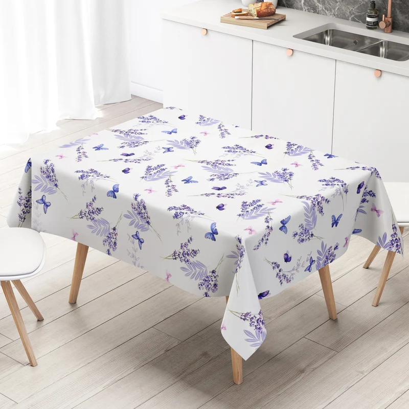 Wachstuch Tischdecke B5078-01 weiß Lavendel lila Schmetterlinge eckig rund oval