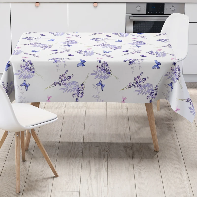 Wachstuch Tischdecke B5078-01 weiß Lavendel lila Schmetterlinge eckig rund oval