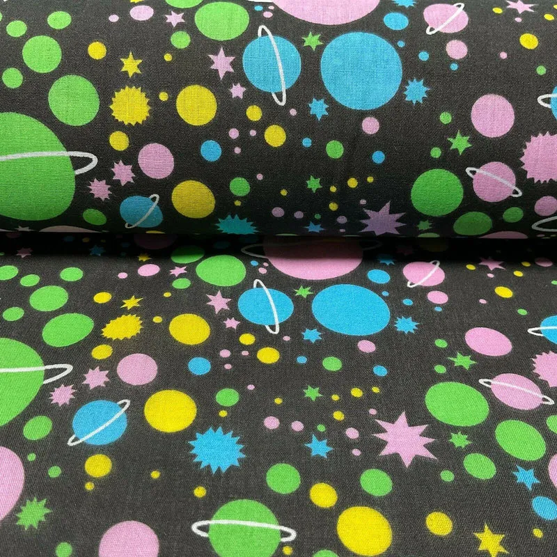 Universe Space Saturn Solar Star Planets Printed Polycotton fabric 114cm M1555