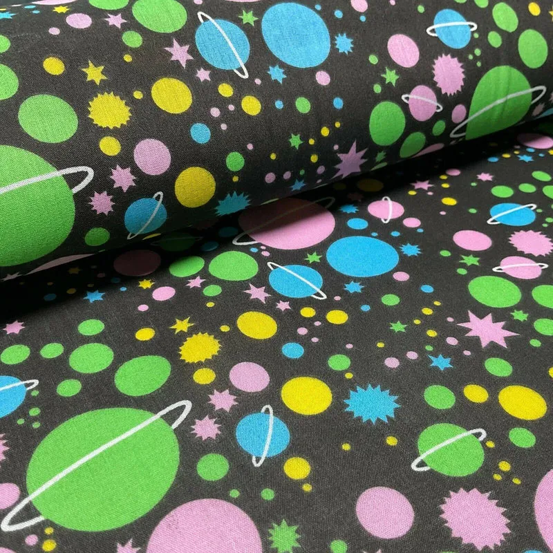 Universe Space Saturn Solar Star Planets Printed Polycotton fabric 114cm M1555