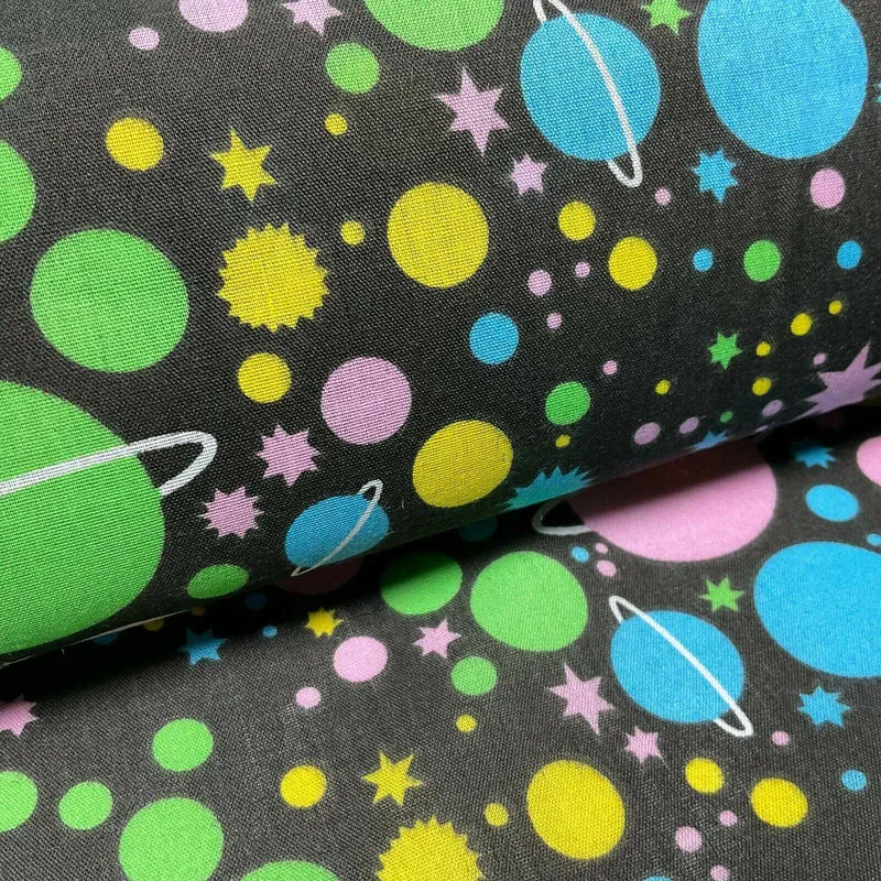 Universe Space Saturn Solar Star Planets Printed Polycotton fabric 114cm M1555