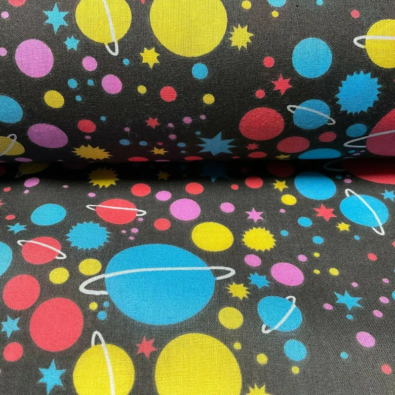 Universe Space Saturn Solar Star Planets Printed Polycotton fabric 114cm M1555