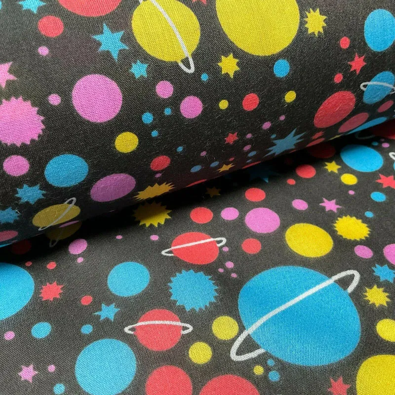 Universe Space Saturn Solar Star Planets Printed Polycotton fabric 114cm M1555