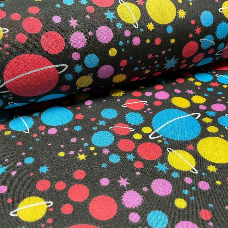 Universe Space Saturn Solar Star Planets Printed Polycotton fabric 114cm M1555