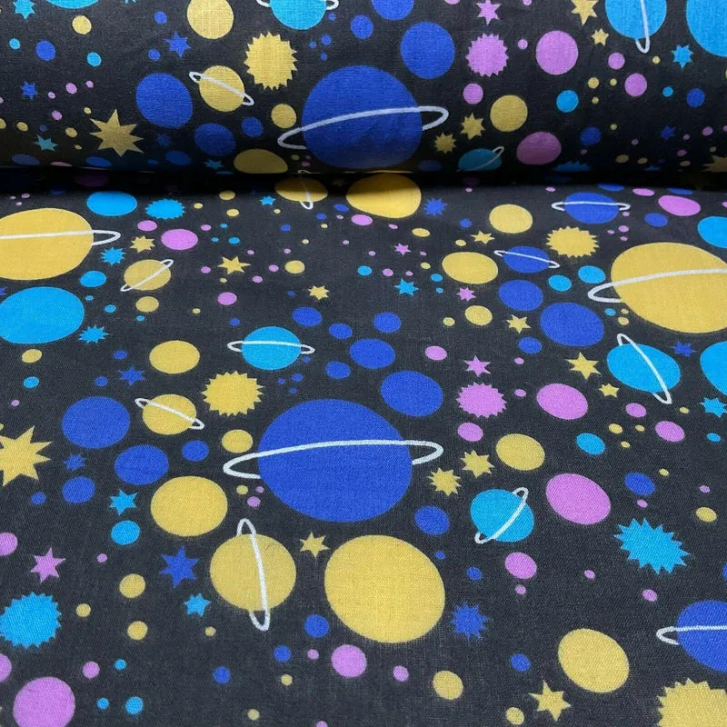 Universe Space Saturn Solar Star Planets Printed Polycotton fabric 114cm M1555