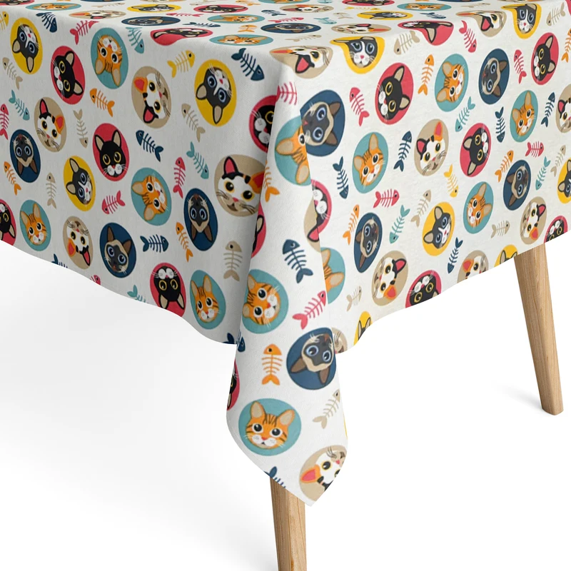 Jacquard Tischdecke aus beschichteter Baumwolle mit Fleckenschutz OLIVER bunte Katzen Cats eckig rund oval