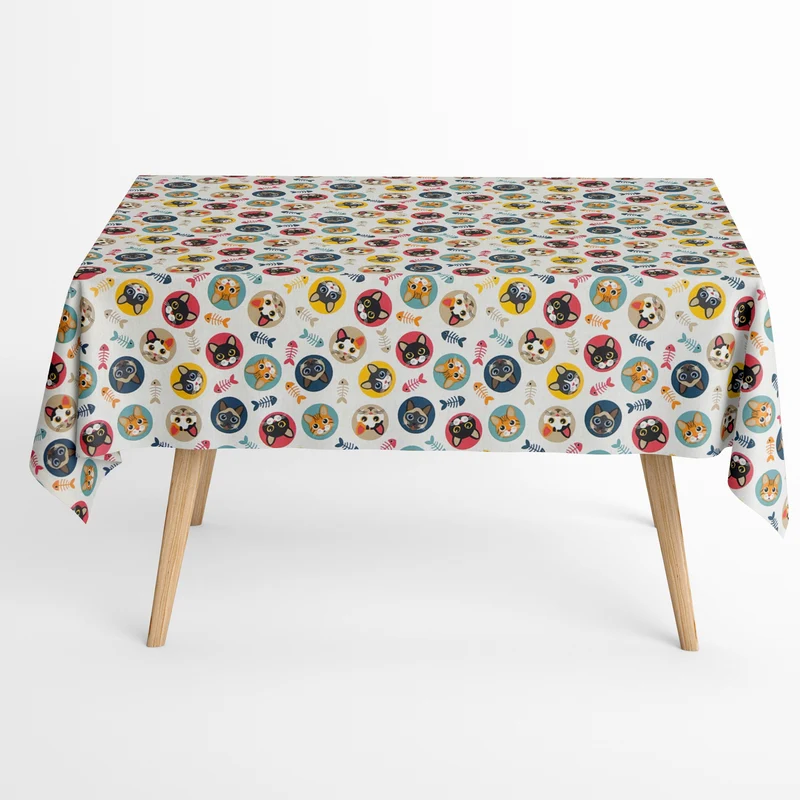 Jacquard Tischdecke aus beschichteter Baumwolle mit Fleckenschutz OLIVER bunte Katzen Cats eckig rund oval