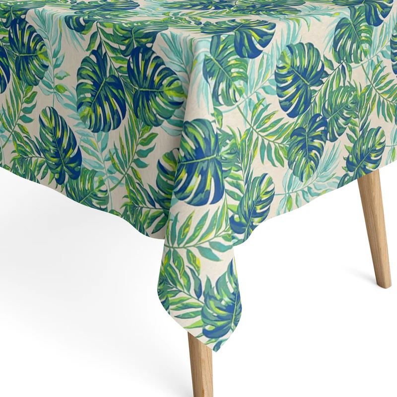 Jacquard Tischdecke aus beschichteter Baumwolle mit Fleckenschutz ANTILLAS Dschungel Monstera Blätter eckig rund oval