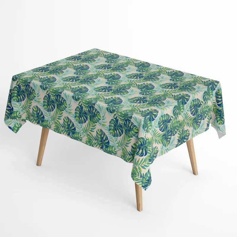 Jacquard Tischdecke aus beschichteter Baumwolle mit Fleckenschutz ANTILLAS Dschungel Monstera Blätter eckig rund oval