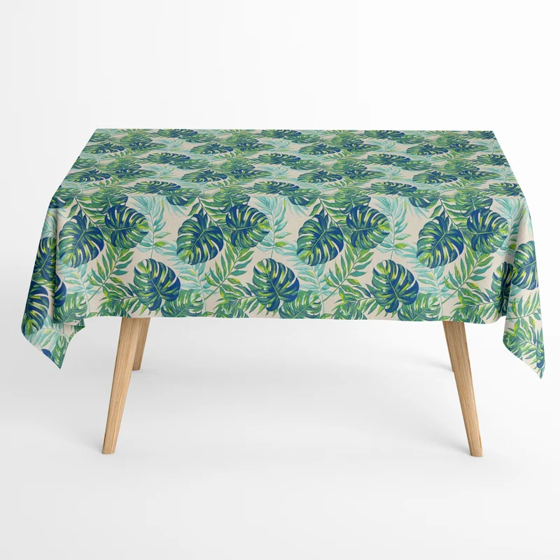 Jacquard Tischdecke aus beschichteter Baumwolle mit Fleckenschutz ANTILLAS Dschungel Monstera Blätter eckig rund oval