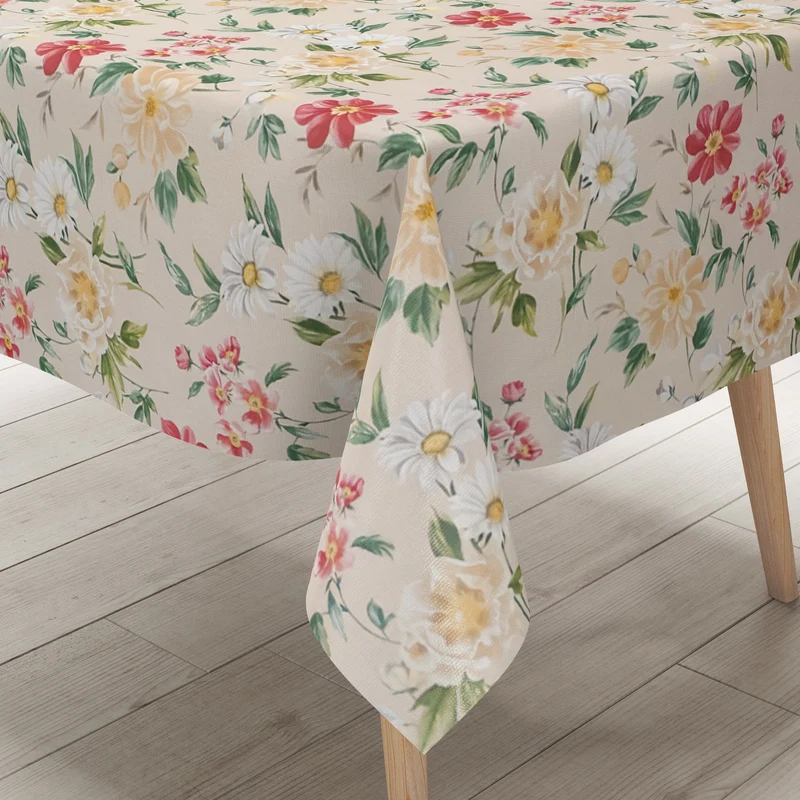 Wachstuch Tischdecke 01670-04 Blumen floral cremefarben Blüten eckig rund oval