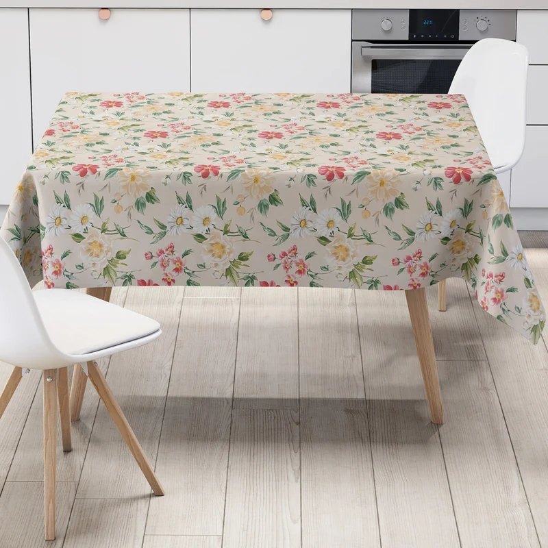 Wachstuch Tischdecke 01670-04 Blumen floral cremefarben Blüten eckig rund oval