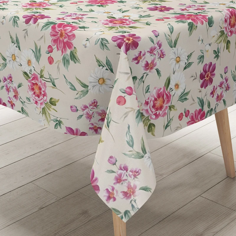 Wachstuch Tischdecke 01670-01 Blumen floral cremefarben rosa Blüten eckig rund oval