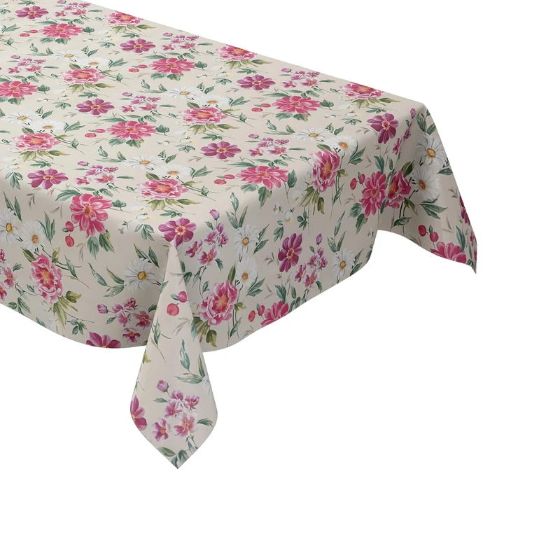 Wachstuch Tischdecke 01670-01 Blumen floral cremefarben rosa Blüten eckig rund oval