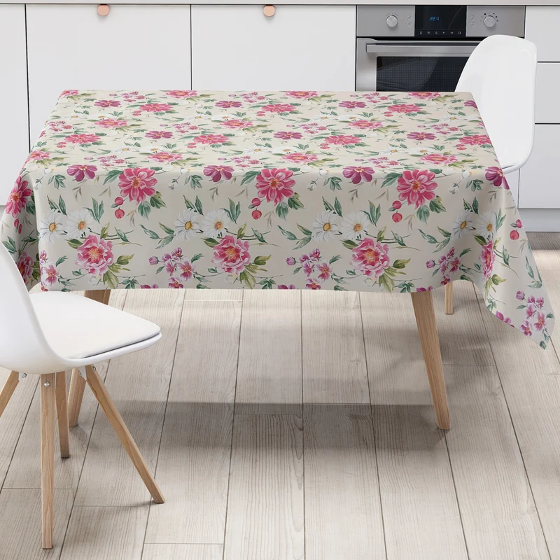 Wachstuch Tischdecke 01670-01 Blumen floral cremefarben rosa Blüten eckig rund oval