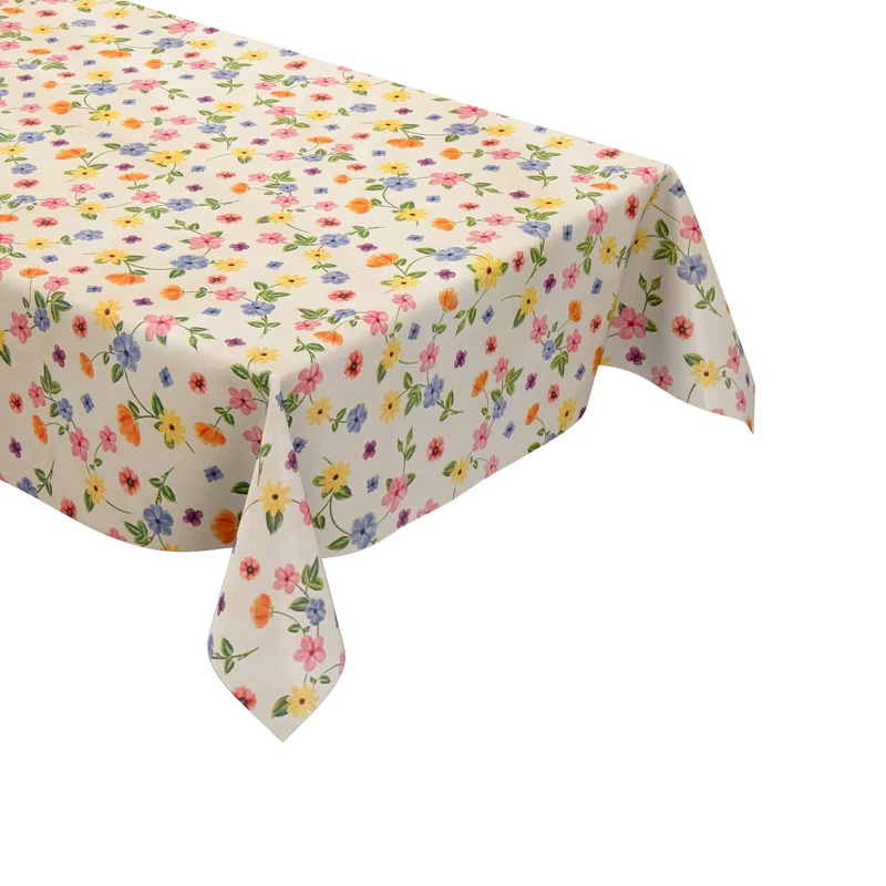 Wachstuch Tischdecke 200B bunte Blumen auf beige eckig rund oval