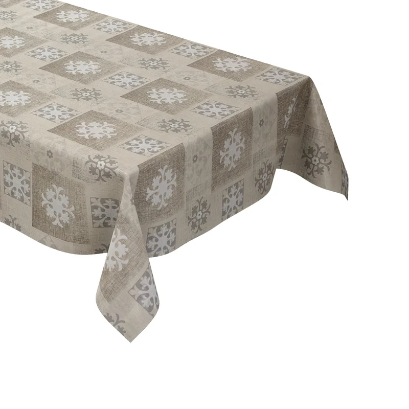Wachstuch Tischdecke 160 cm Breite Übergröße geprägt B1025-01 beige Quadrate Ornamente eckig rund oval