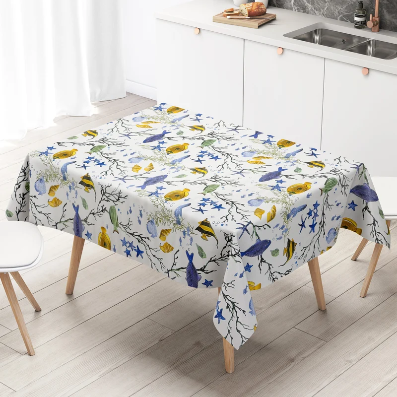 Wachstuch Tischdecke B4067-01 maritim Fische Seesterne Korallen eckig rund oval
