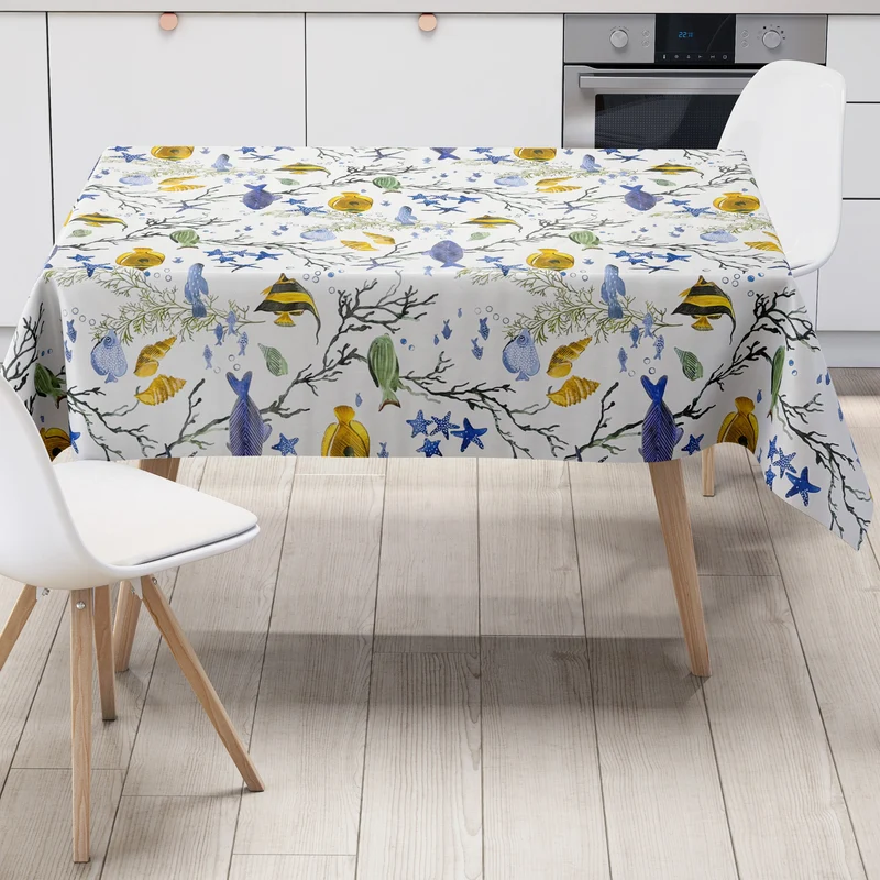 Wachstuch Tischdecke B4067-01 maritim Fische Seesterne Korallen eckig rund oval