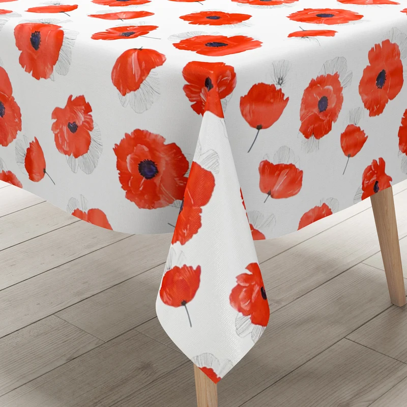 Wachstuch Tischdecke B4062-01 weiß Mohnblumen Blüten eckig rund oval