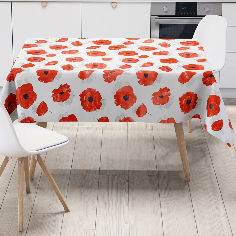 Wachstuch Tischdecke B4062-01 weiß Mohnblumen Blüten eckig rund oval