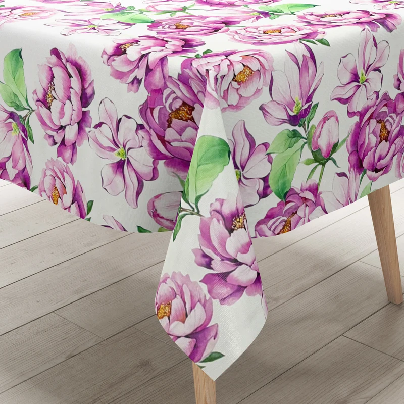 Wachstuch Tischdecke 160 cm Breite Übergröße B5065-01 weiß Pfingstrosen Blüten eckig rund oval