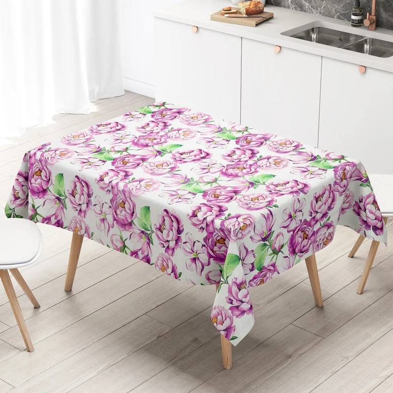 Wachstuch Tischdecke 160 cm Breite Übergröße B5065-01 weiß Pfingstrosen Blüten eckig rund oval