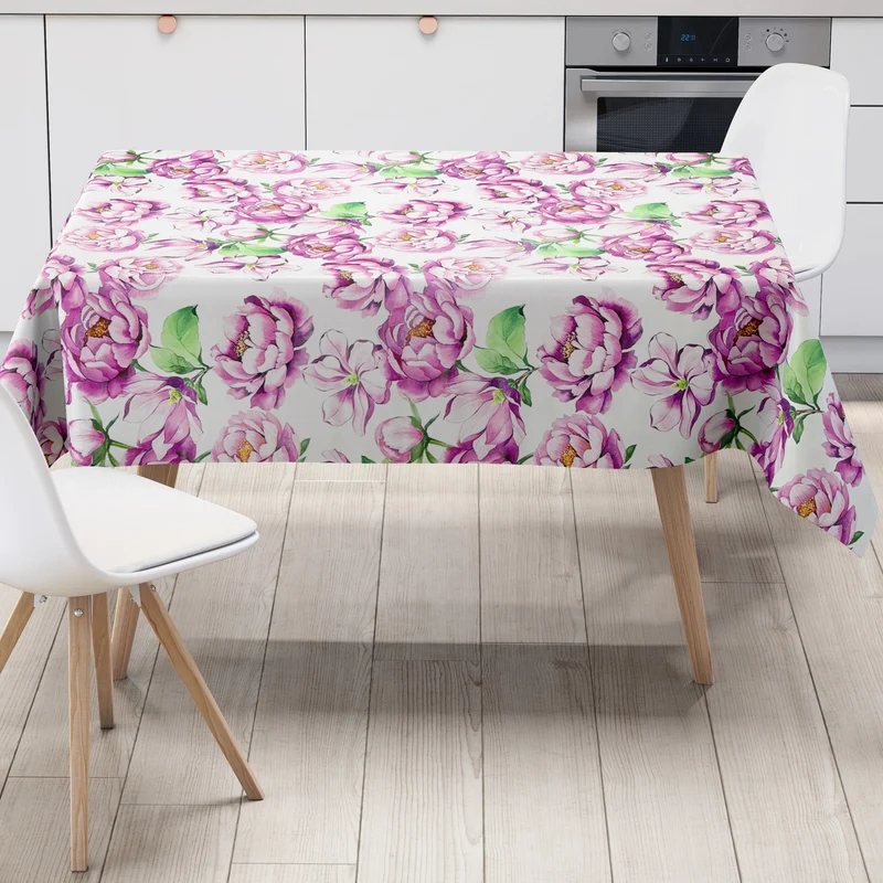 Wachstuch Tischdecke B5065-01 weiß Pfingstrosen Blüten eckig rund oval