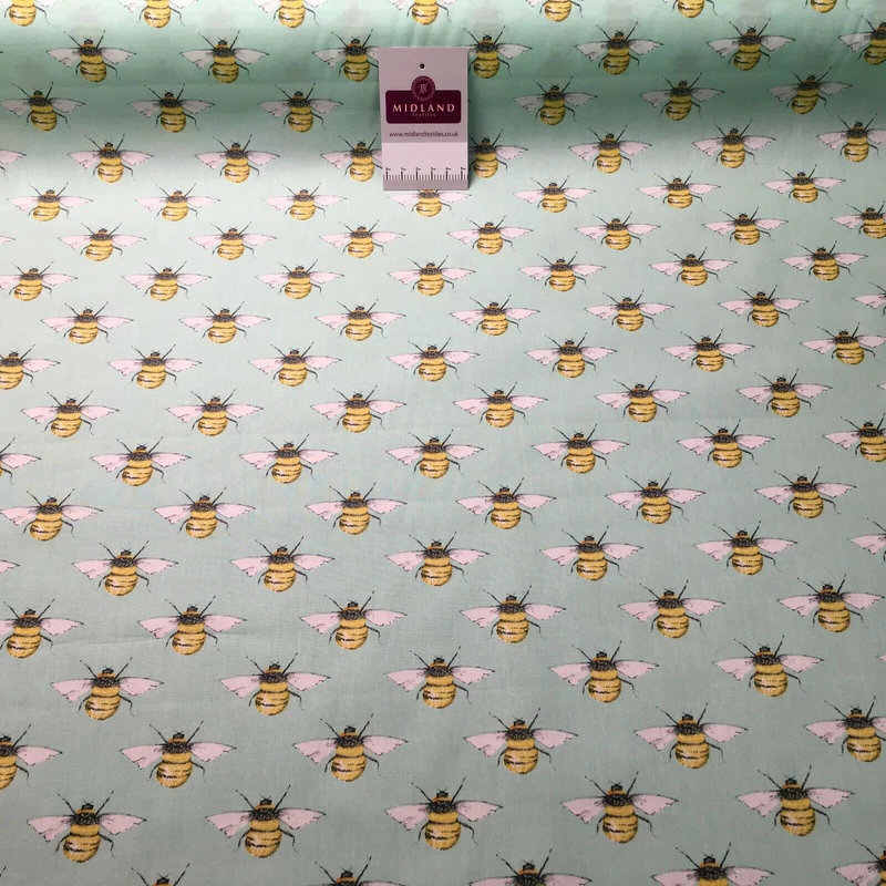 100% Cotton Poplin printed bees craft mask Fabric 110 cm MD1398 Mtex