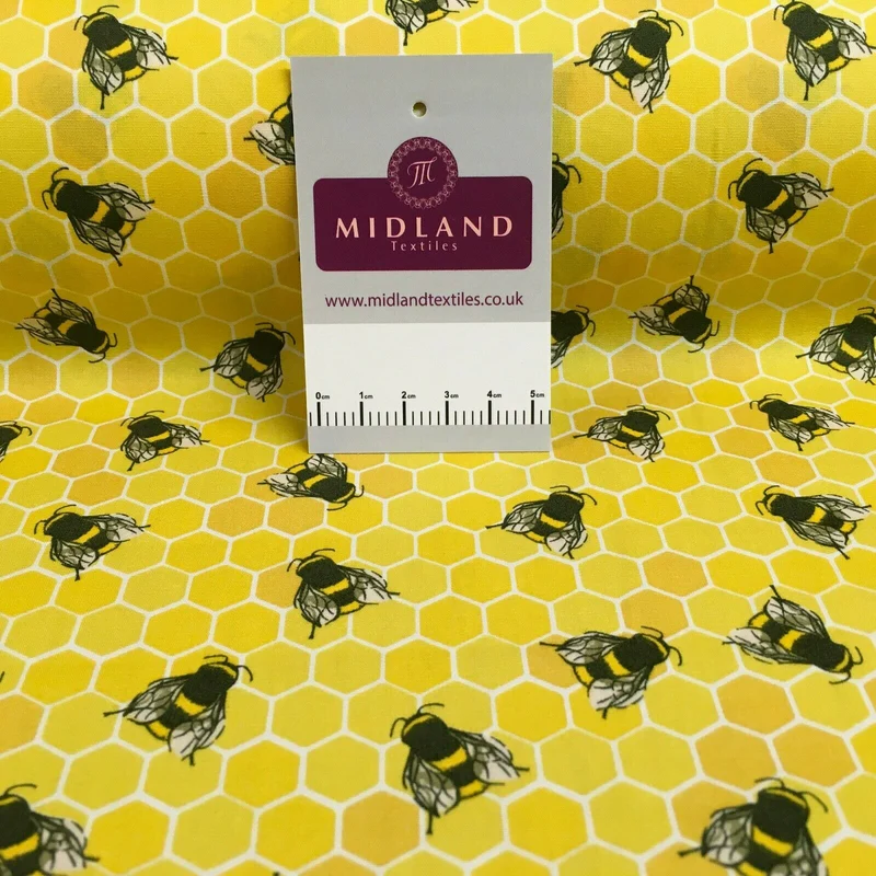 100% Cotton Poplin Bee's Printed Craft Fabric 110cm MD1397