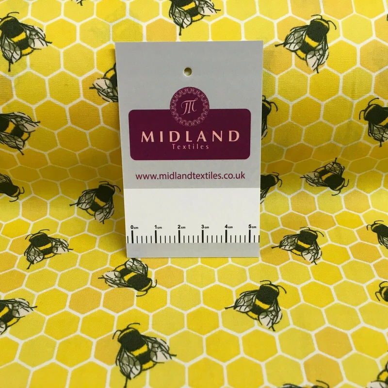 100% Cotton Poplin Bee's Printed Craft Fabric 110cm MD1397