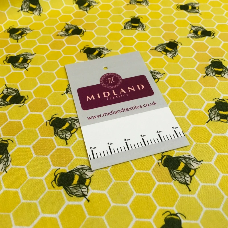 100% Cotton Poplin Bee's Printed Craft Fabric 110cm MD1397