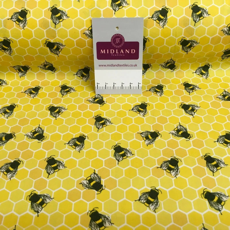 100% Cotton Poplin Bee's Printed Craft Fabric 110cm MD1397