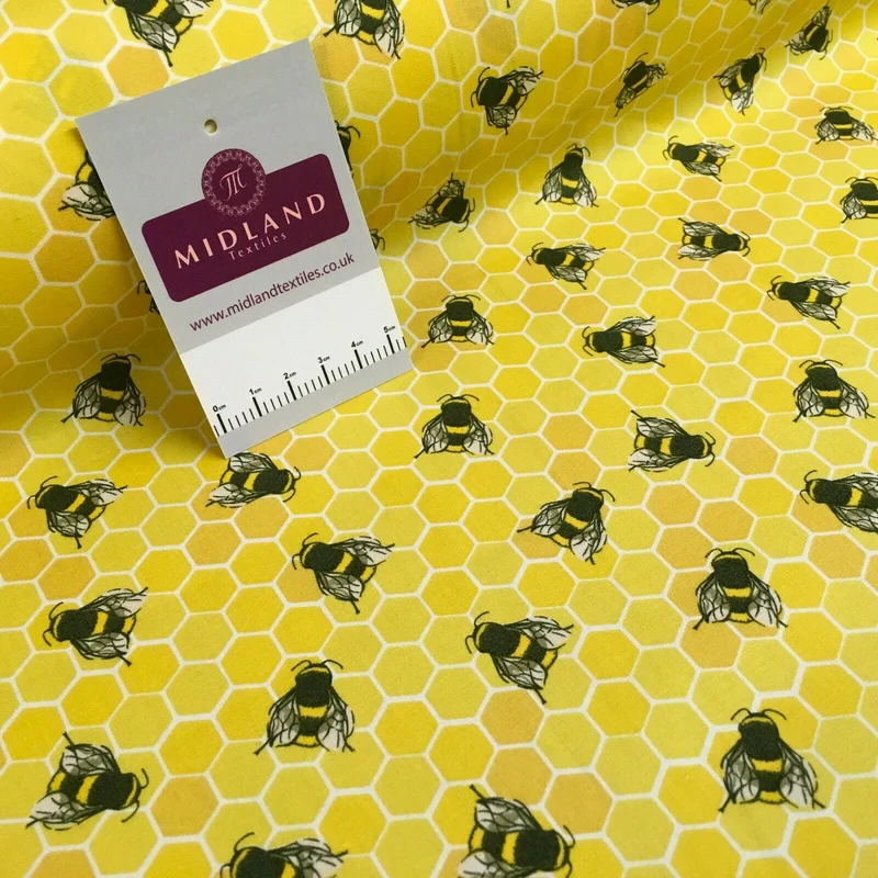 100% Cotton Poplin Bee's Printed Craft Fabric 110cm MD1397