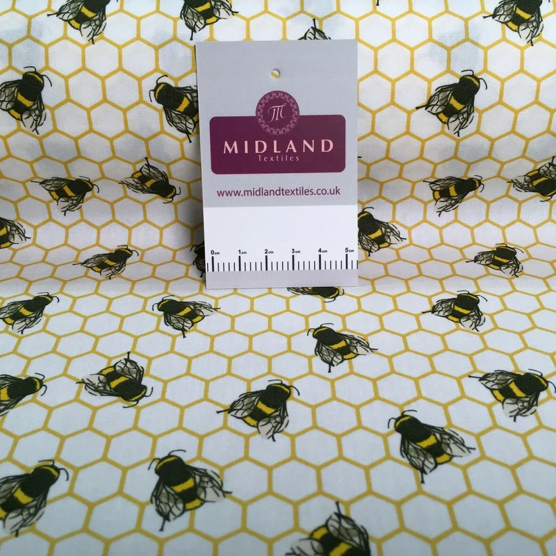 100% Cotton Poplin Bee's Printed Craft Fabric 110cm MD1397