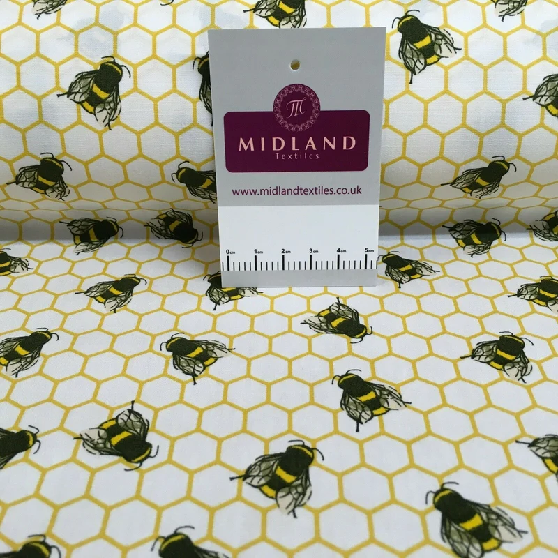 100% Cotton Poplin Bee's Printed Craft Fabric 110cm MD1397