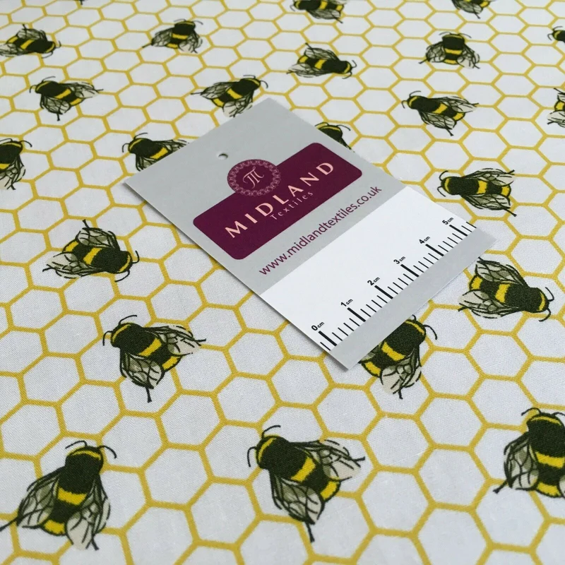 100% Cotton Poplin Bee's Printed Craft Fabric 110cm MD1397