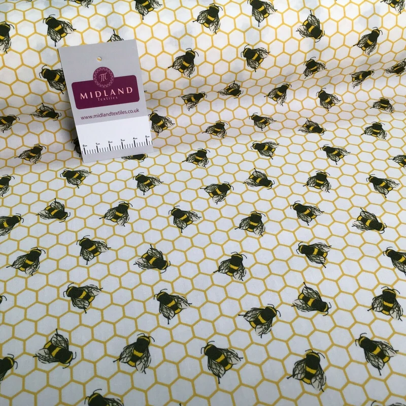 100% Cotton Poplin Bee's Printed Craft Fabric 110cm MD1397
