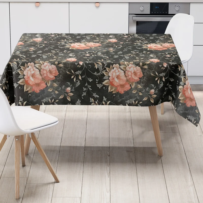 Wachstuch Rolle SONDERPOSTEN Rosen Blüten auf schwarz 06237-05 Rollenware