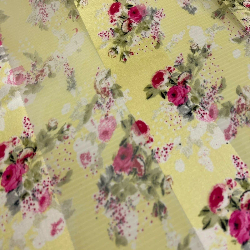 Satin Floral Stripe Chiffon Lightweight dress scarf Fabric M1579