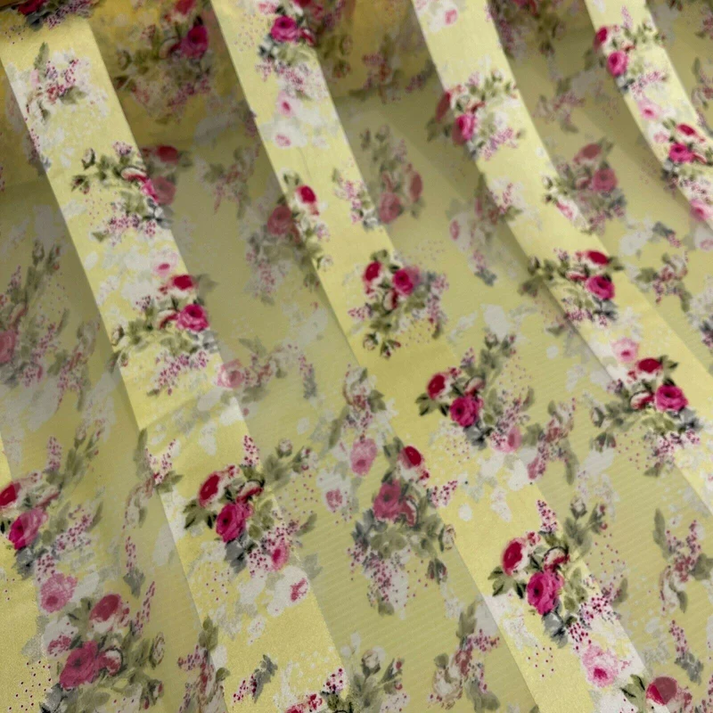 Satin Floral Stripe Chiffon Lightweight dress scarf Fabric M1579