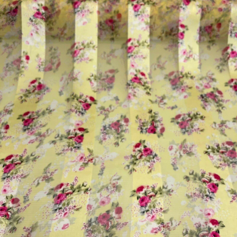 Satin Floral Stripe Chiffon Lightweight dress scarf Fabric M1579