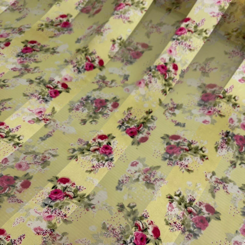 Satin Floral Stripe Chiffon Lightweight dress scarf Fabric M1579
