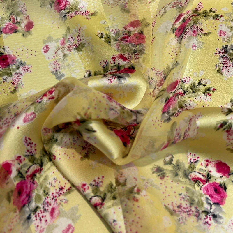Satin Floral Stripe Chiffon Lightweight dress scarf Fabric M1579