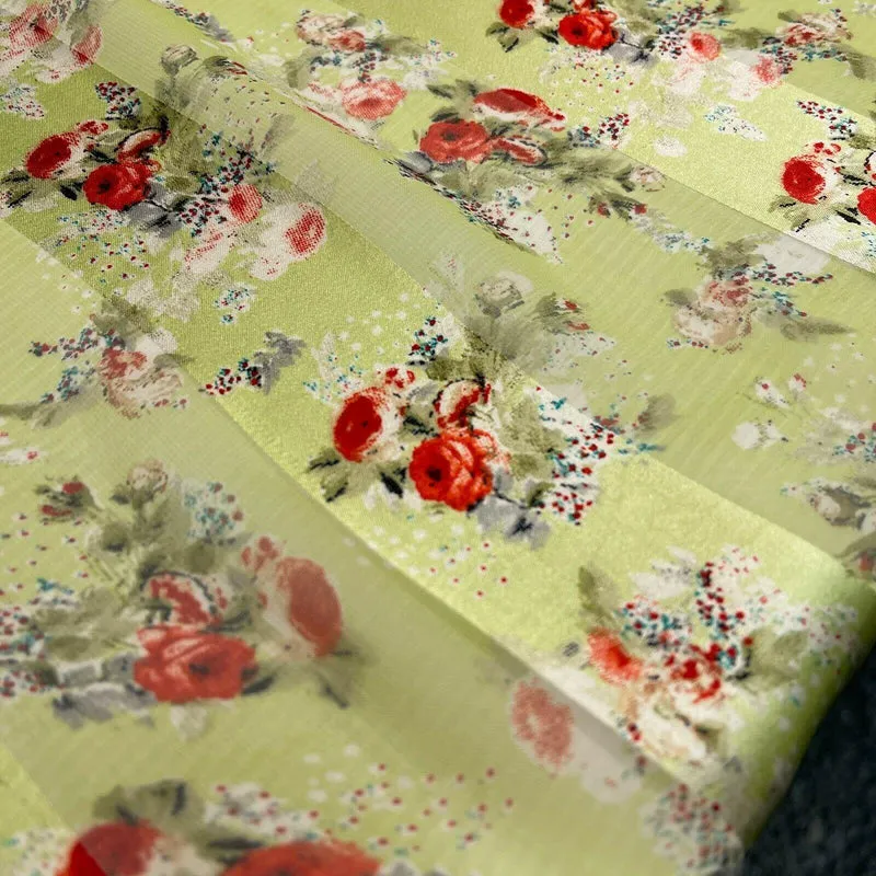 Satin Floral Stripe Chiffon Lightweight dress scarf Fabric M1579