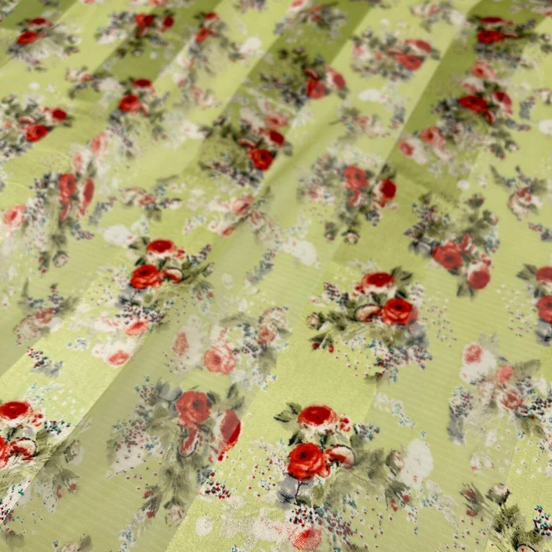 Satin Floral Stripe Chiffon Lightweight dress scarf Fabric M1579