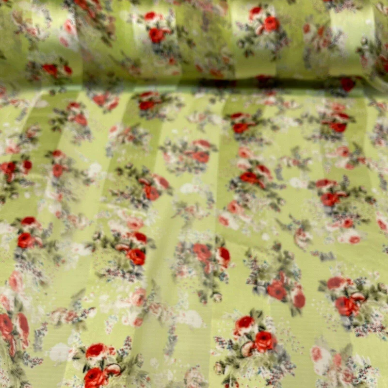 Satin Floral Stripe Chiffon Lightweight dress scarf Fabric M1579